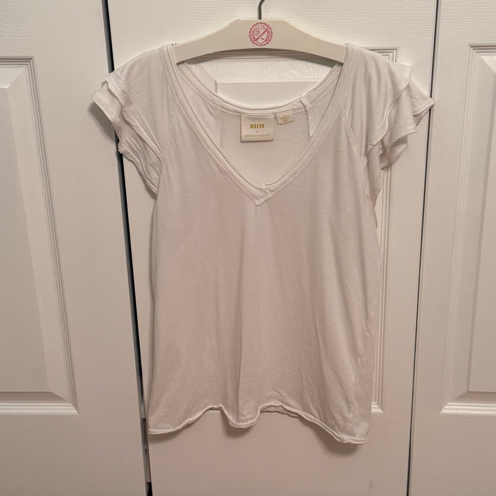 Anthropologie Maeve Catie White Flutter Sleeve Top - Picture 2 of 4